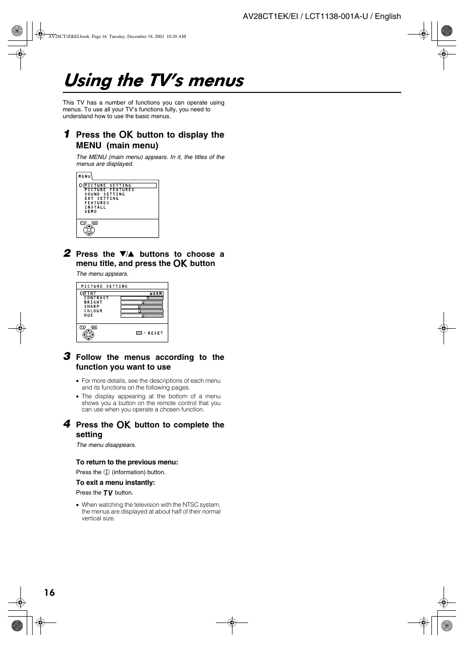 Using the tv’s menus | JVC T-V Link AV28CT1EP User Manual | Page 53 / 72