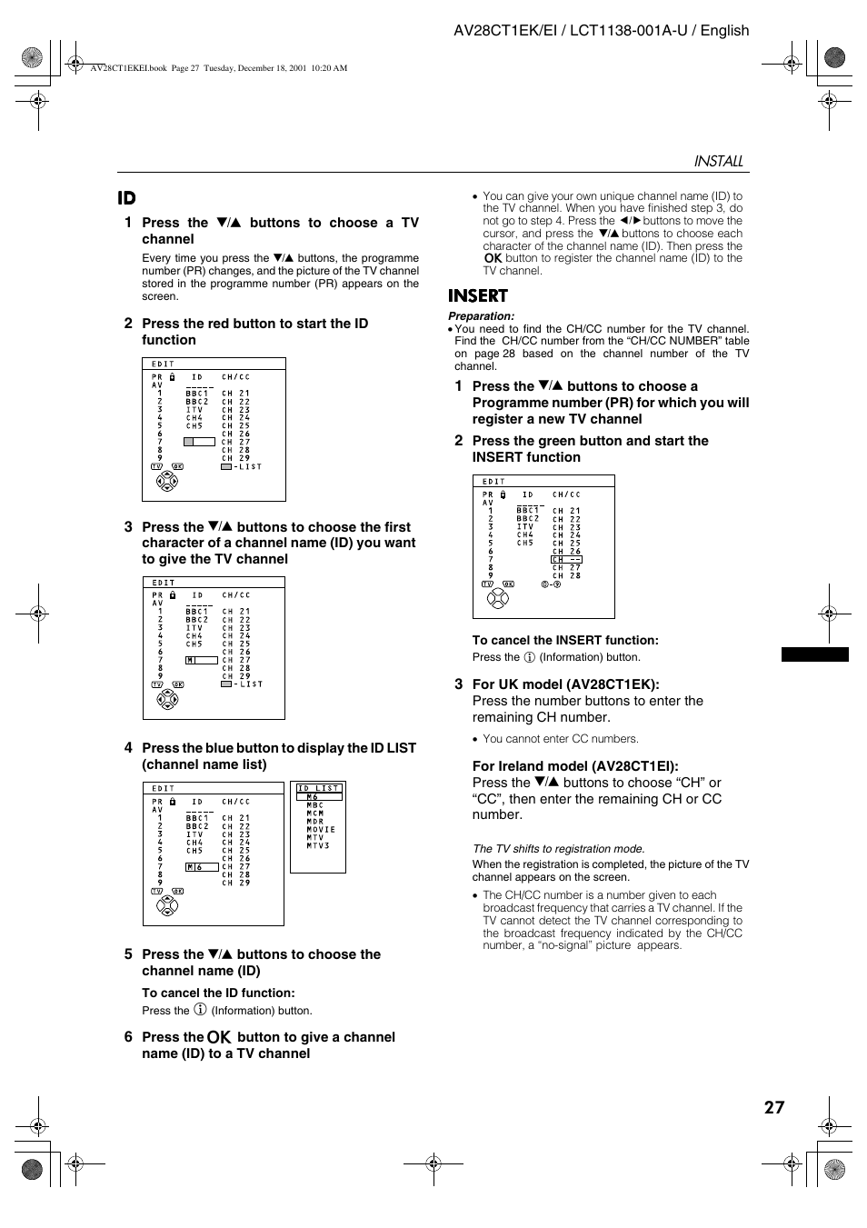 Insert | JVC T-V Link AV28CT1EP User Manual | Page 64 / 72