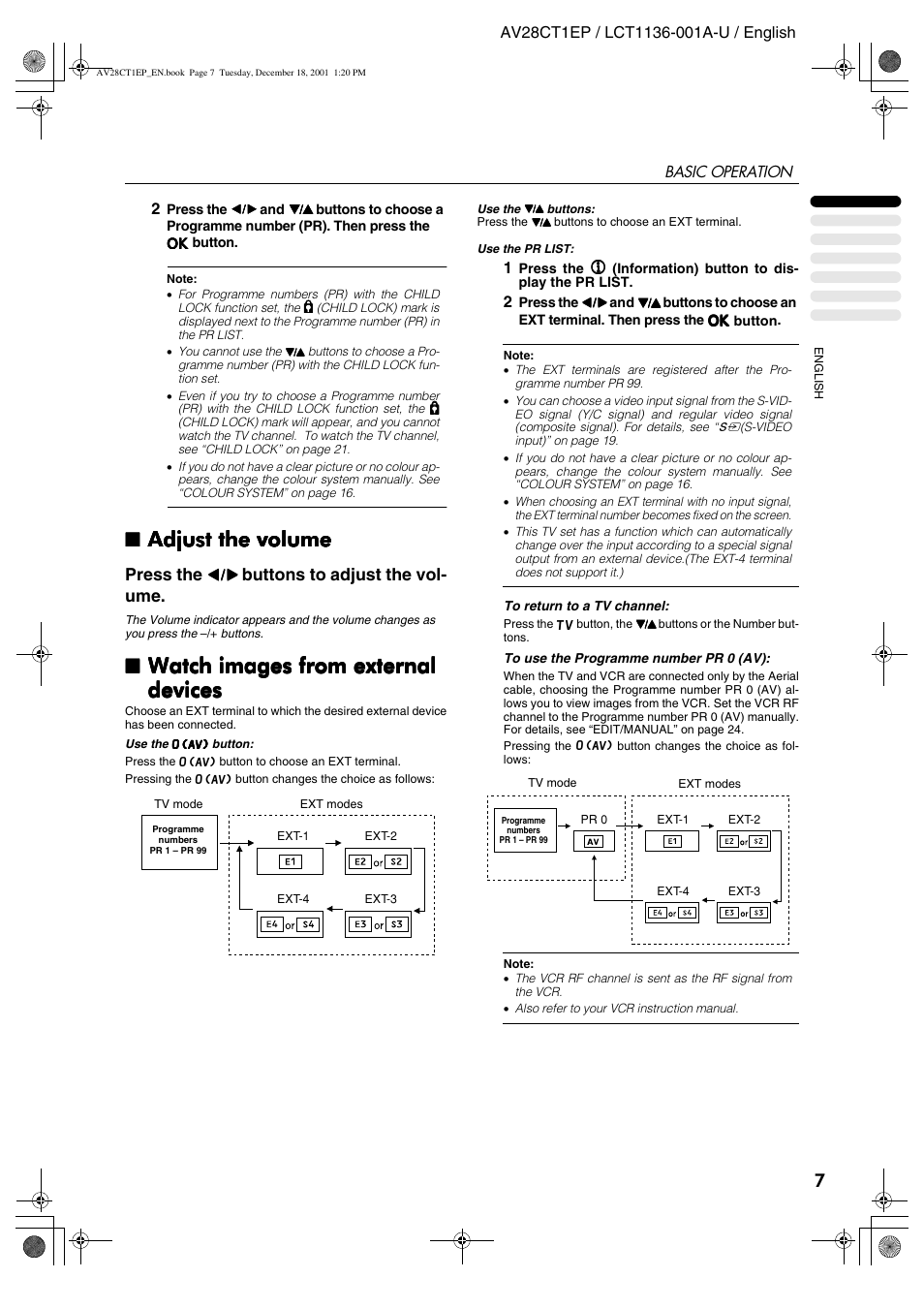 Adjust the volume, Watch images from external | JVC T-V Link AV28CT1EP User Manual | Page 8 / 72