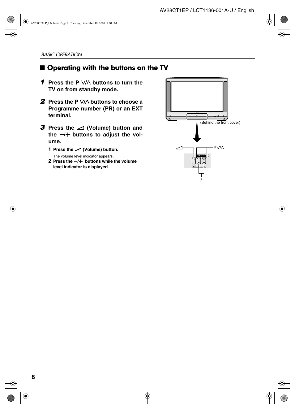 Operating with the buttons on the tv, Operating with the buttons on the tv 1 | JVC T-V Link AV28CT1EP User Manual | Page 9 / 72