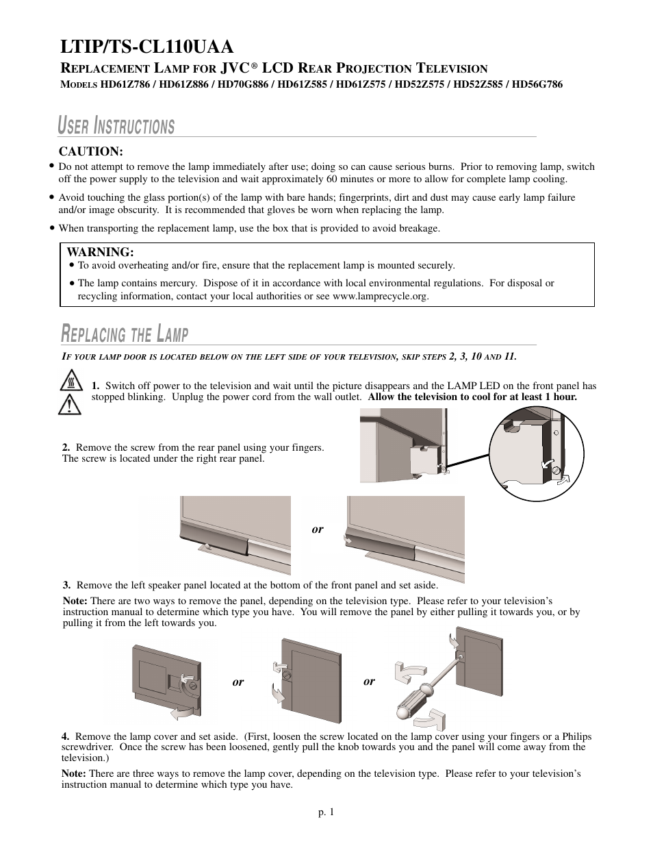 JVC HD-61Z786 User Manual | 2 pages