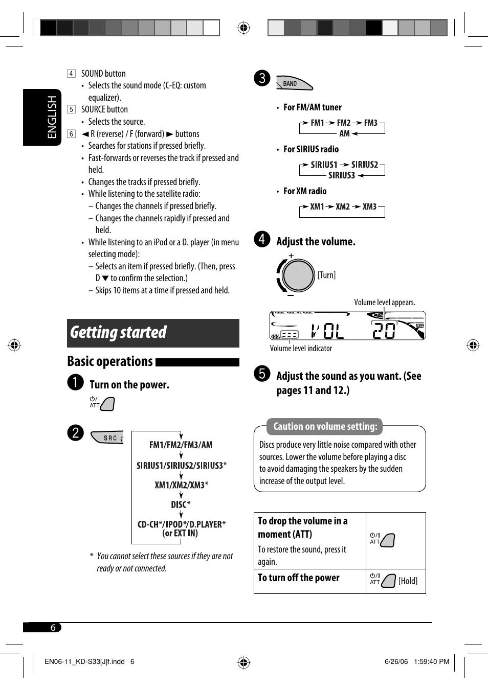 Getting started, Basic operations | JVC KD-S33 User Manual | Page 6 / 30