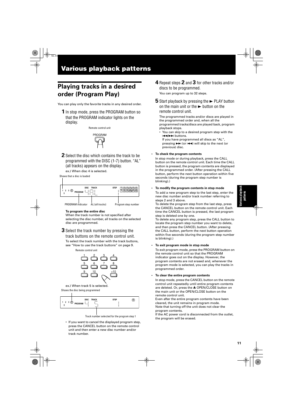 Various playback patterns, Repeat steps, For other tracks and/or discs to be programmed | JVC XL-FZ700BK User Manual | Page 13 / 18