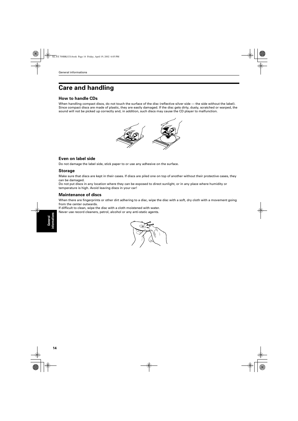 Care and handling | JVC XL-FZ700BK User Manual | Page 16 / 18