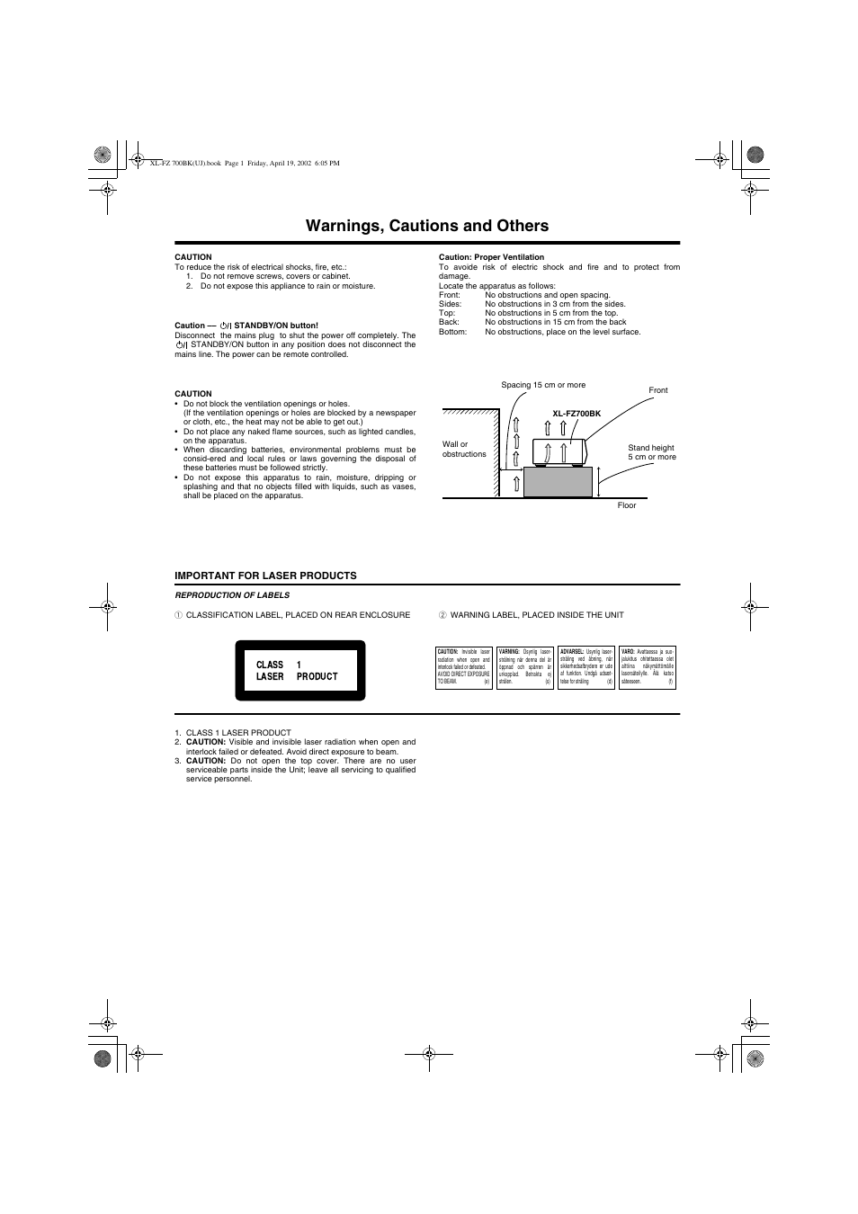 Warnings, cautions and others | JVC XL-FZ700BK User Manual | Page 2 / 18