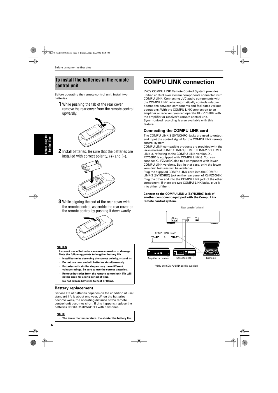 Compu link connection | JVC XL-FZ700BK User Manual | Page 8 / 18