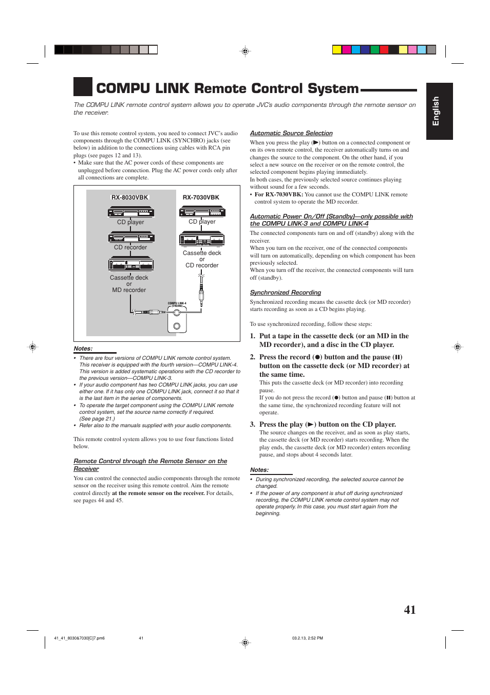 Compu link remote control system, English | JVC RX-7030VBK User Manual | Page 102 / 114