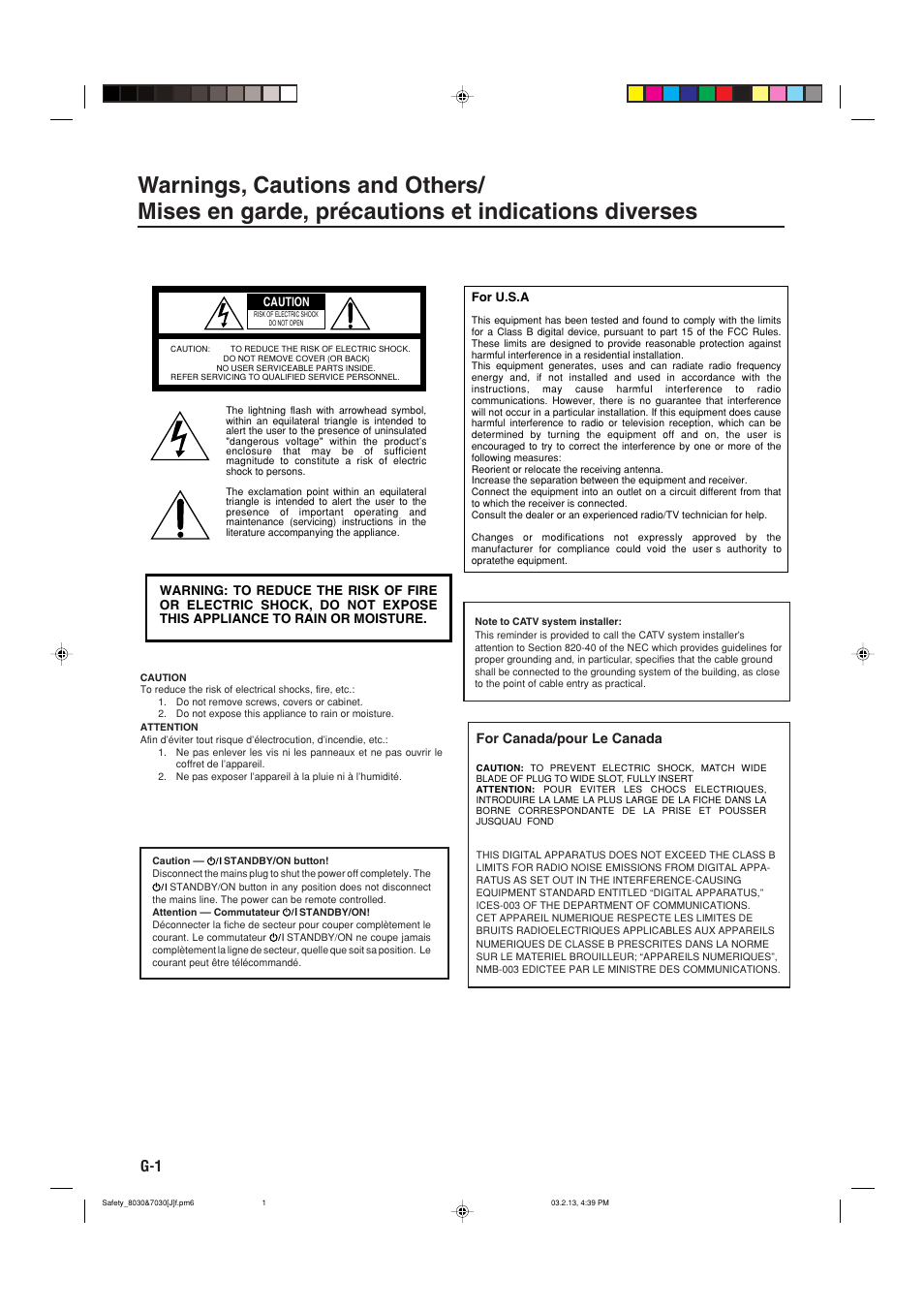 Warnings, cautions and others, For canada/pour le canada | JVC RX-7030VBK User Manual | Page 2 / 114