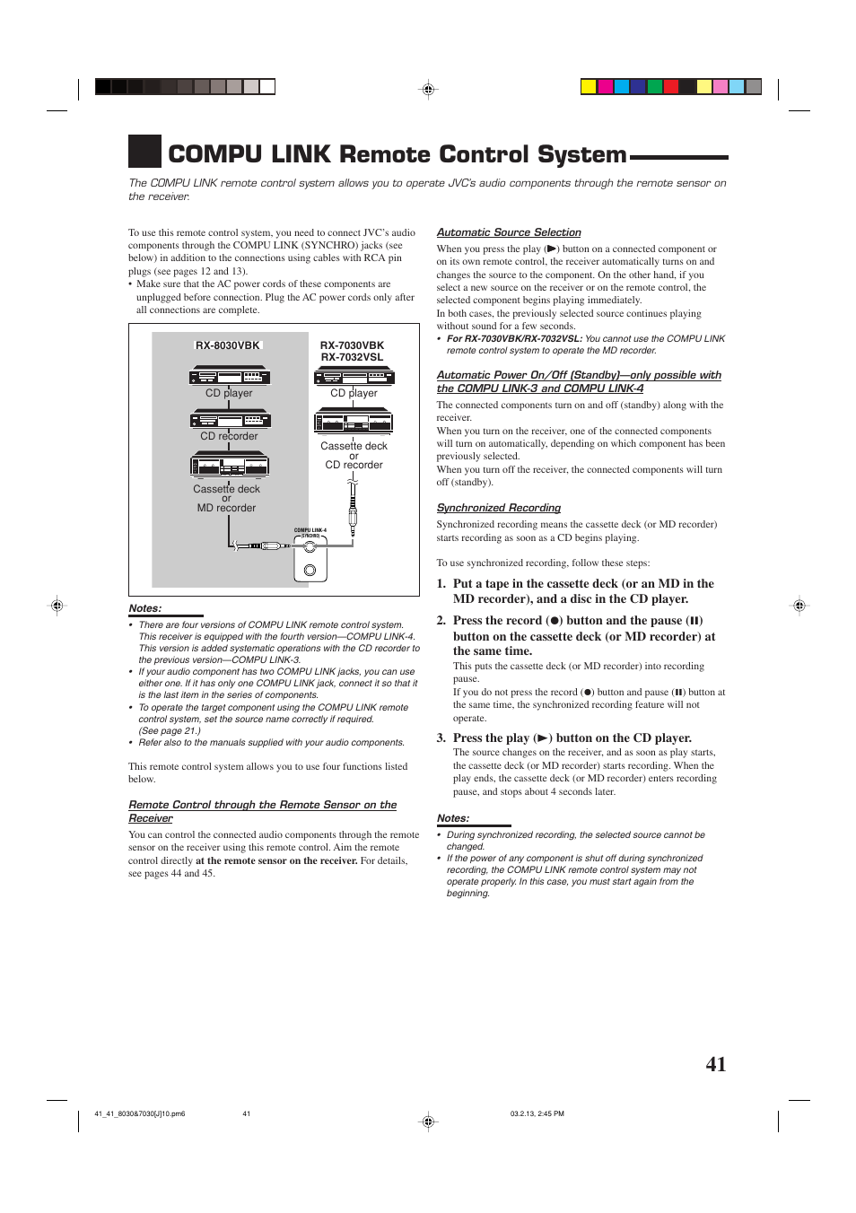 Compu link remote control system | JVC RX-7030VBK User Manual | Page 43 / 114