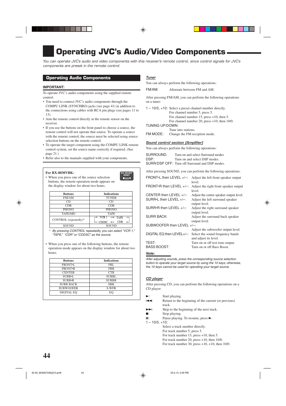 Operating jvc’s audio/video components | JVC RX-7030VBK User Manual | Page 46 / 114