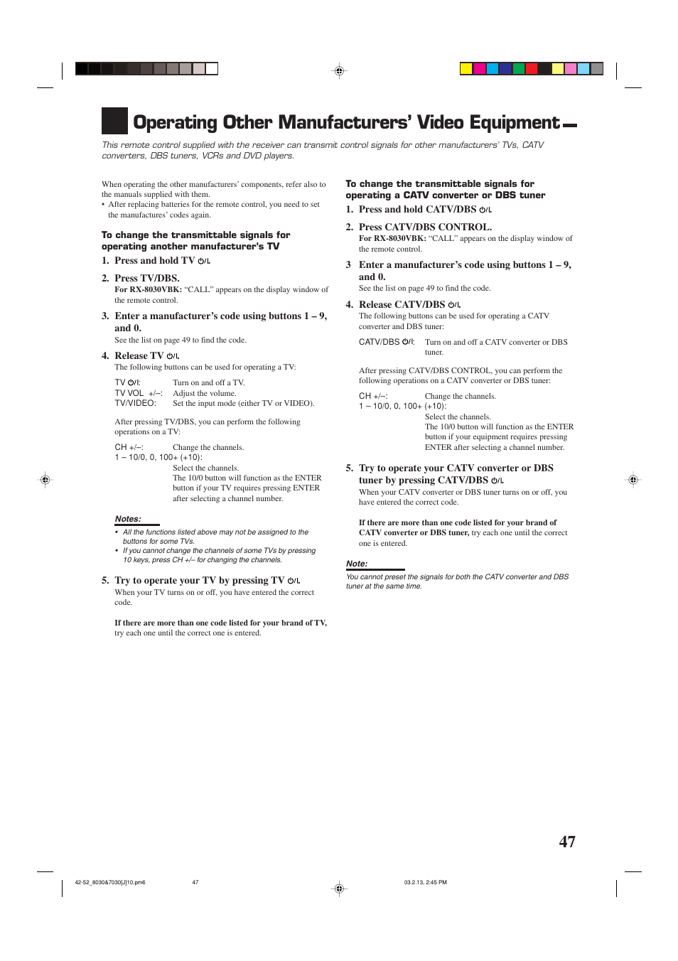 Operating other manufacturers’ video equipment | JVC RX-7030VBK User Manual | Page 49 / 114