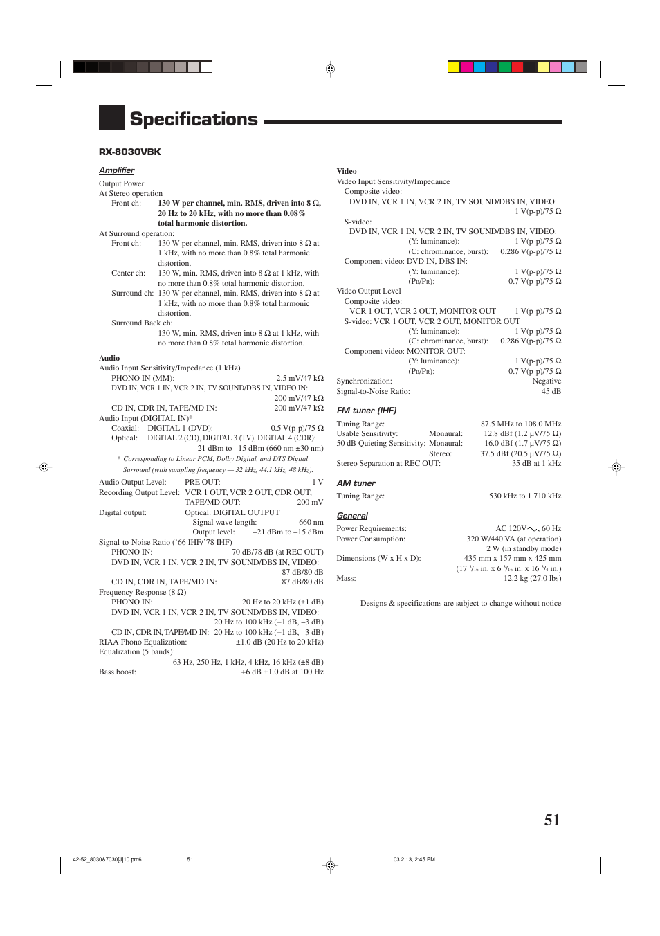 Specifications | JVC RX-7030VBK User Manual | Page 53 / 114