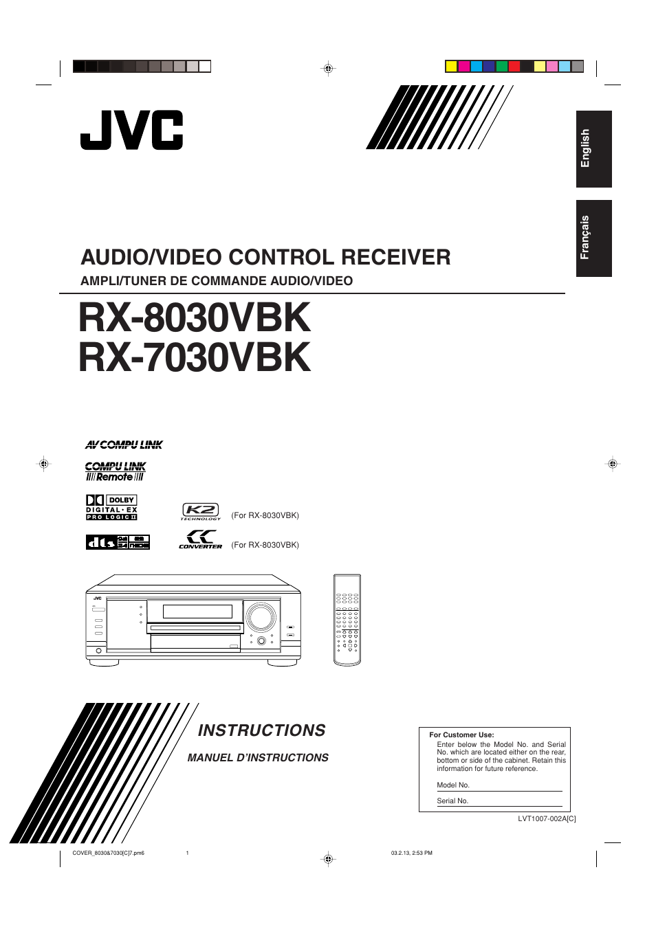 C version.pdf, Instructions, Audio/video control receiver | Ampli/tuner de commande audio/video, Manuel d’instructions, English français | JVC RX-7030VBK User Manual | Page 58 / 114