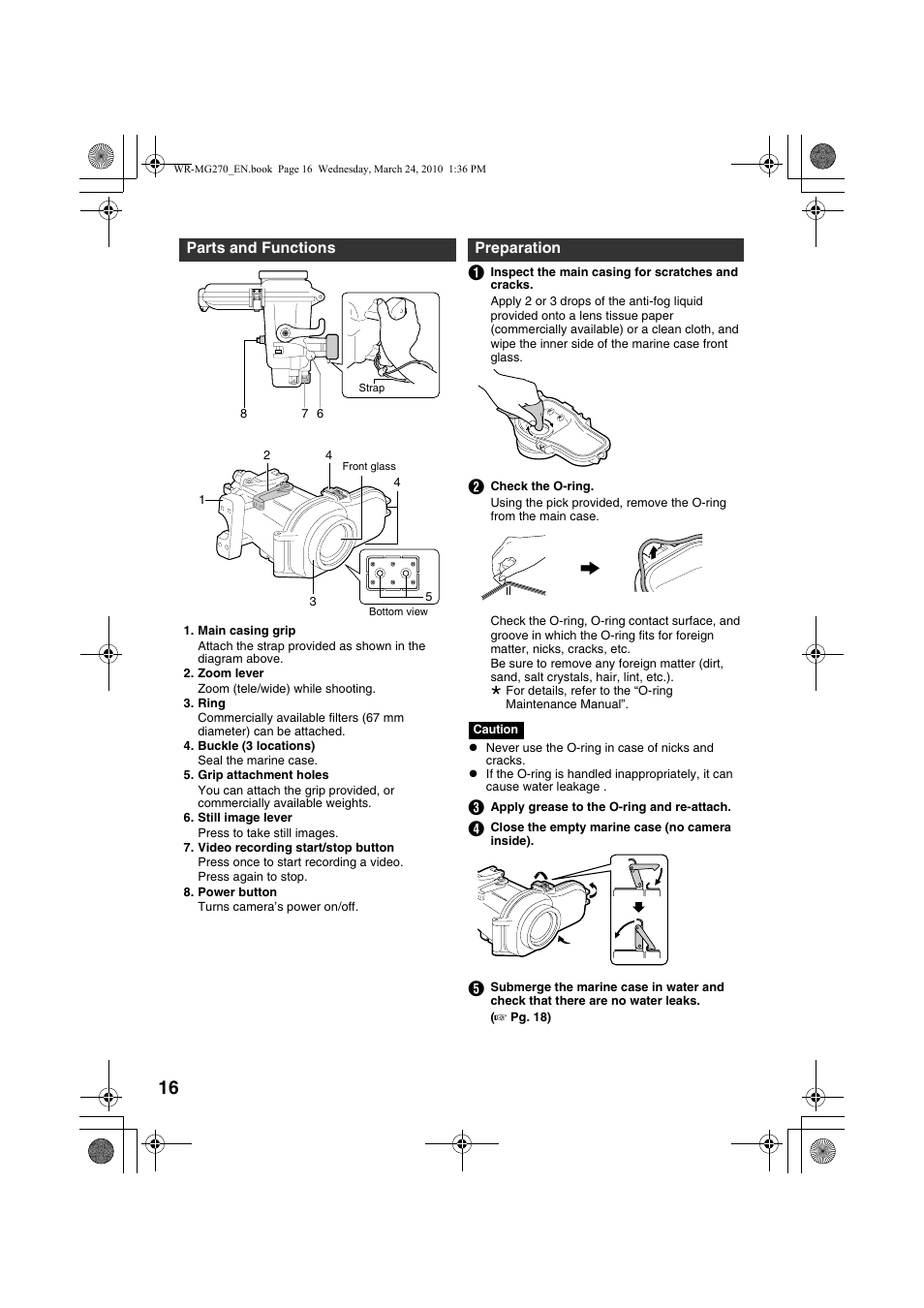 Parts and functions, Preparation, Ation ( a pg. 16) | JVC WR-MG270 User Manual | Page 6 / 18