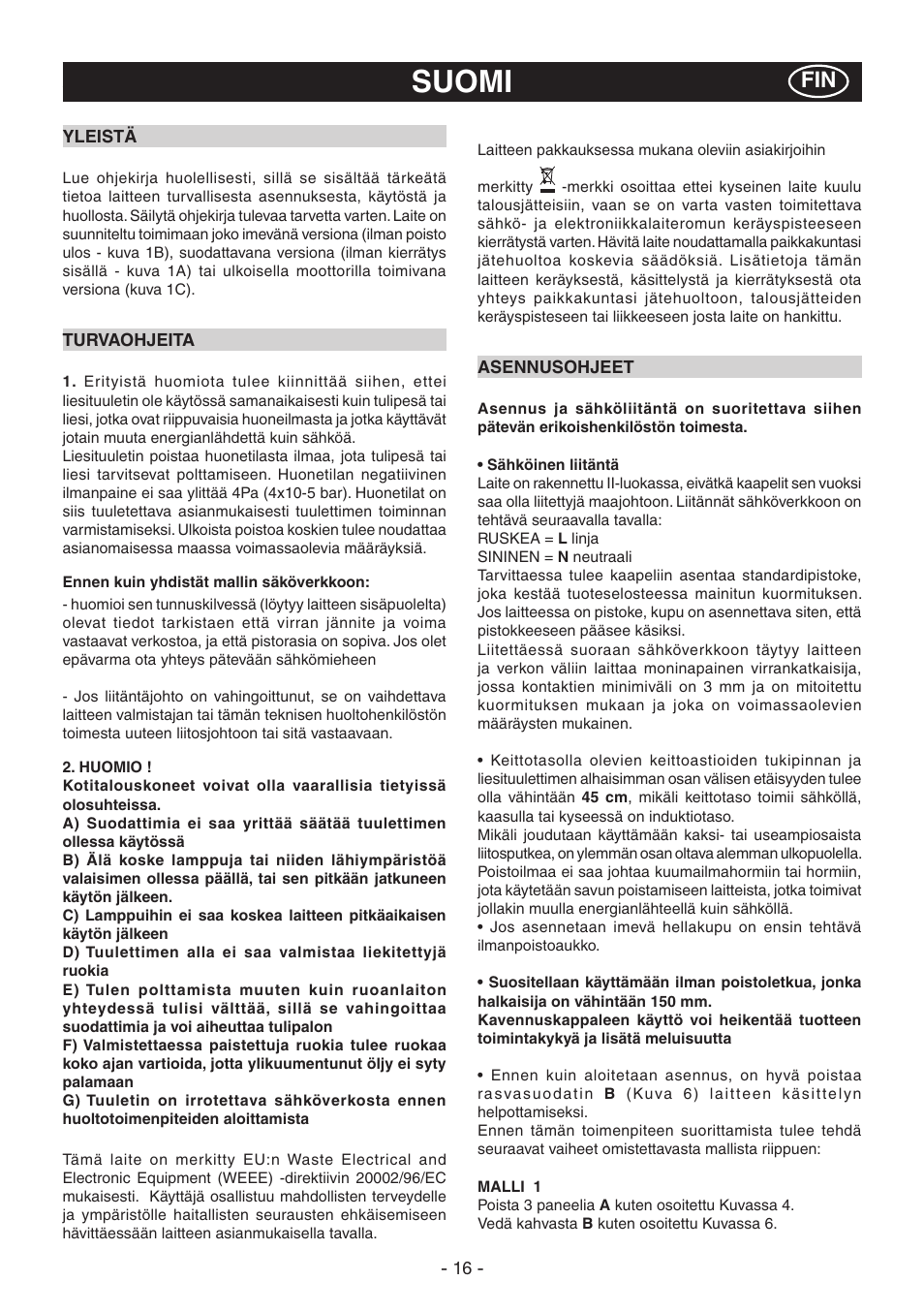 Suomi | DeLonghi KT-T60XB User Manual | Page 16 / 44