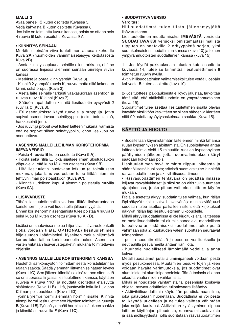 DeLonghi KT-T60XB User Manual | Page 17 / 44