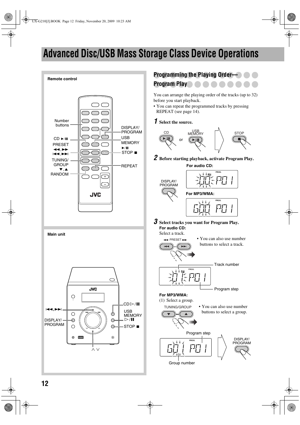 Programming the playing order— program play | JVC CA-UXG210 User Manual | Page 16 / 24