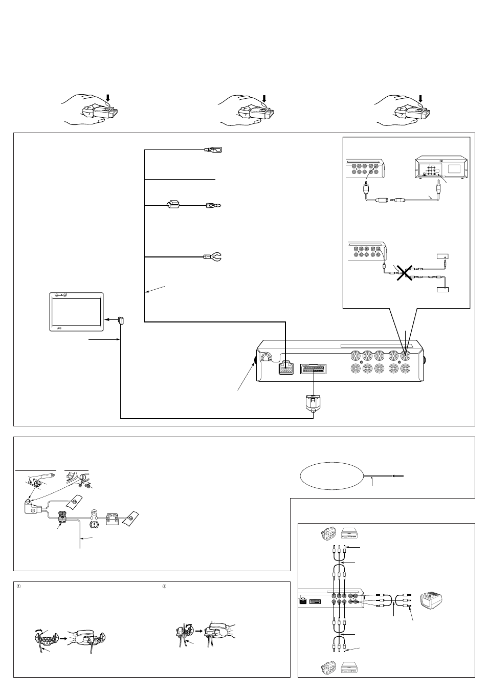 Connecting the power source, Anschluß der stromversorgung, Connexion de la source d'alimentation | JVC KV-M70 User Manual | Page 4 / 4