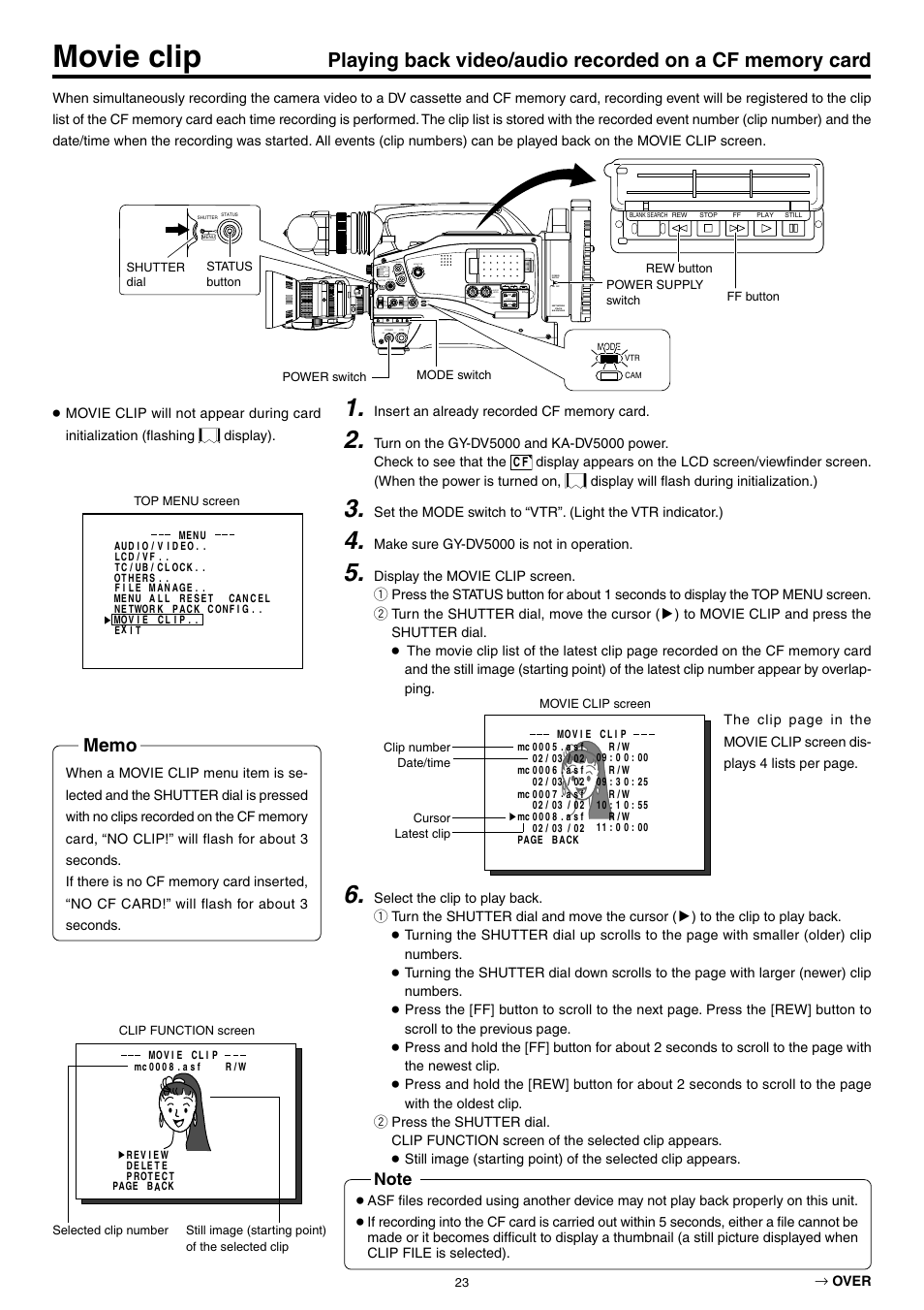 Movie clip, Movie clips | JVC KA-DV5000 User Manual | Page 23 / 52