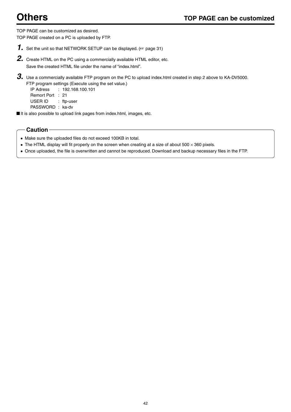 Others, Top page can be customized | JVC KA-DV5000 User Manual | Page 42 / 52