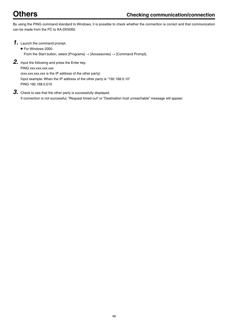 Checking communication/connection, Others | JVC KA-DV5000 User Manual | Page 48 / 52