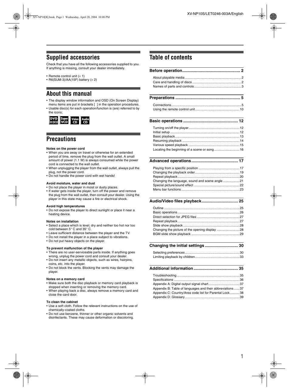 JVC XV-NP10S User Manual | Page 3 / 42