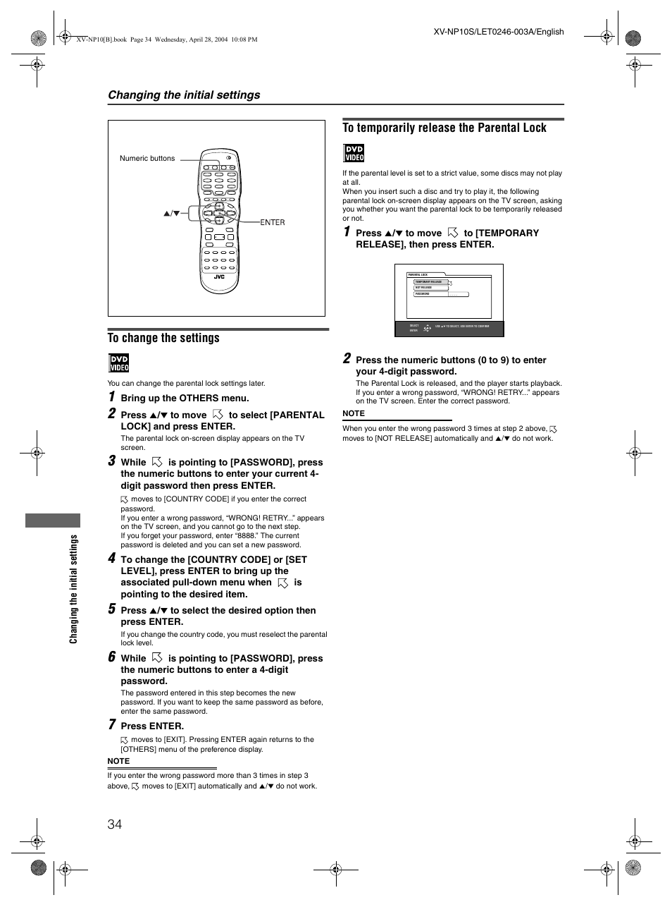 Changing the initial settings | JVC XV-NP10S User Manual | Page 36 / 42