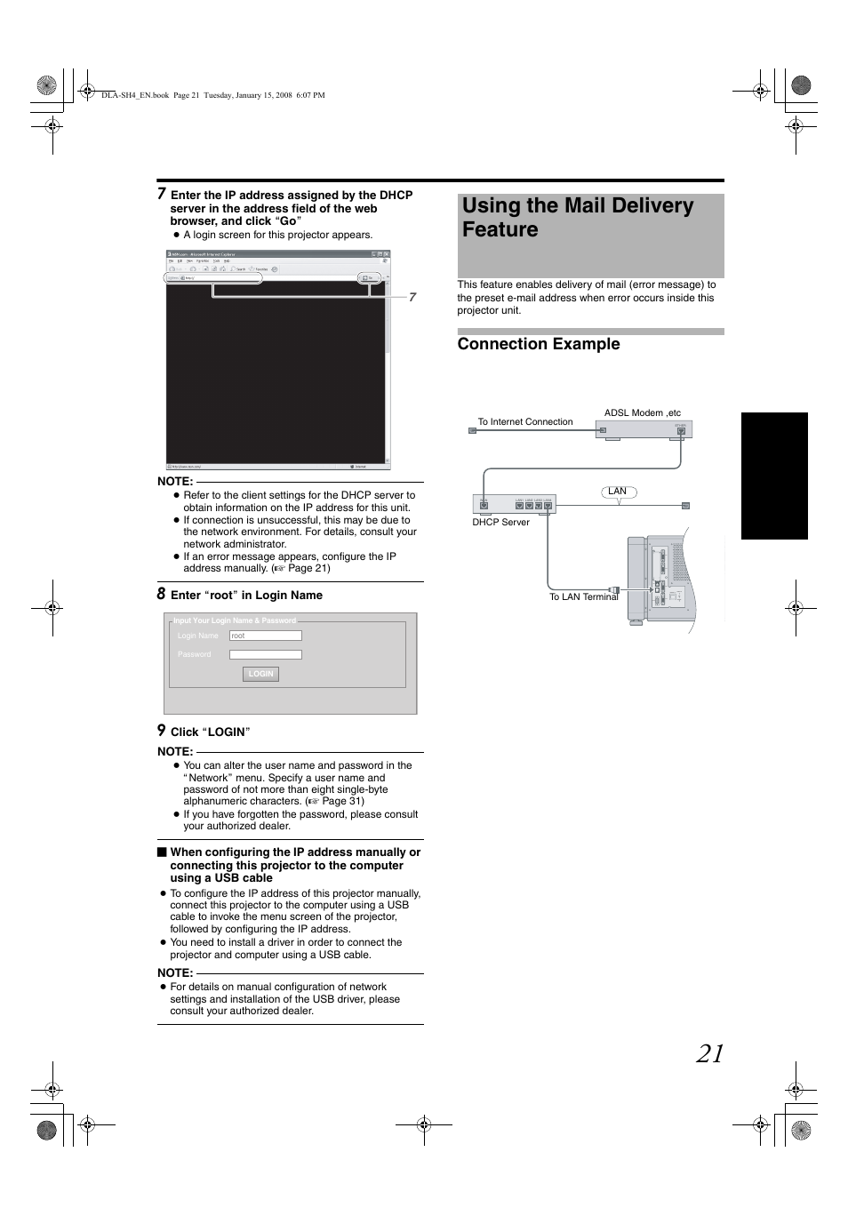 Using the mail delivery feature, Connection example | JVC DLA-SH4KNL User Manual | Page 21 / 100