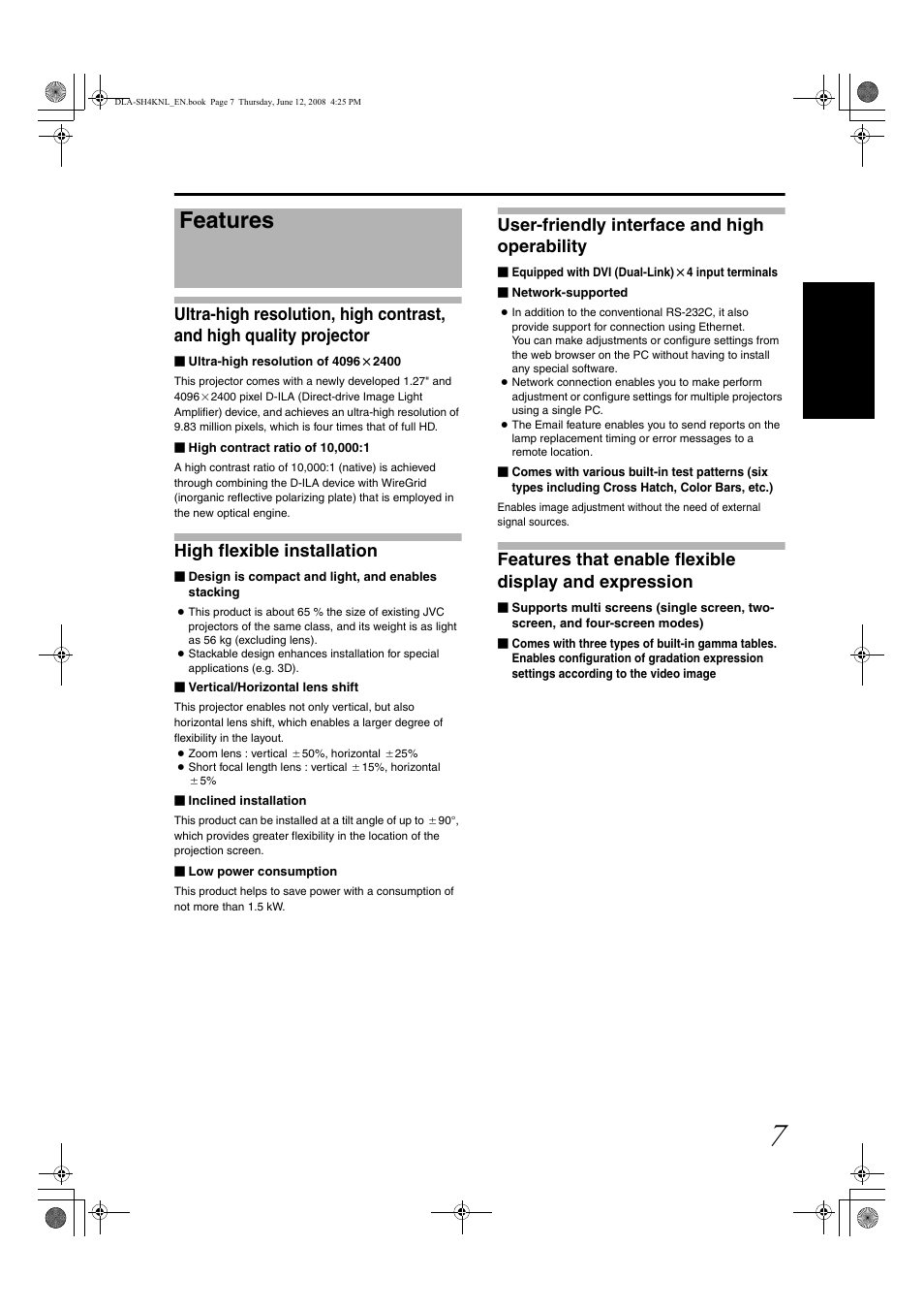 Features, High flexible installation, User-friendly interface and high operability | JVC DLA-SH4KNL User Manual | Page 55 / 100