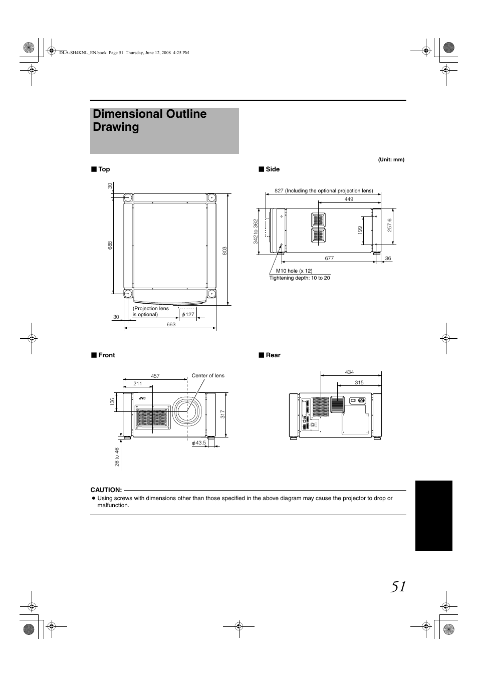 Dimensional outline drawing | JVC DLA-SH4KNL User Manual | Page 99 / 100