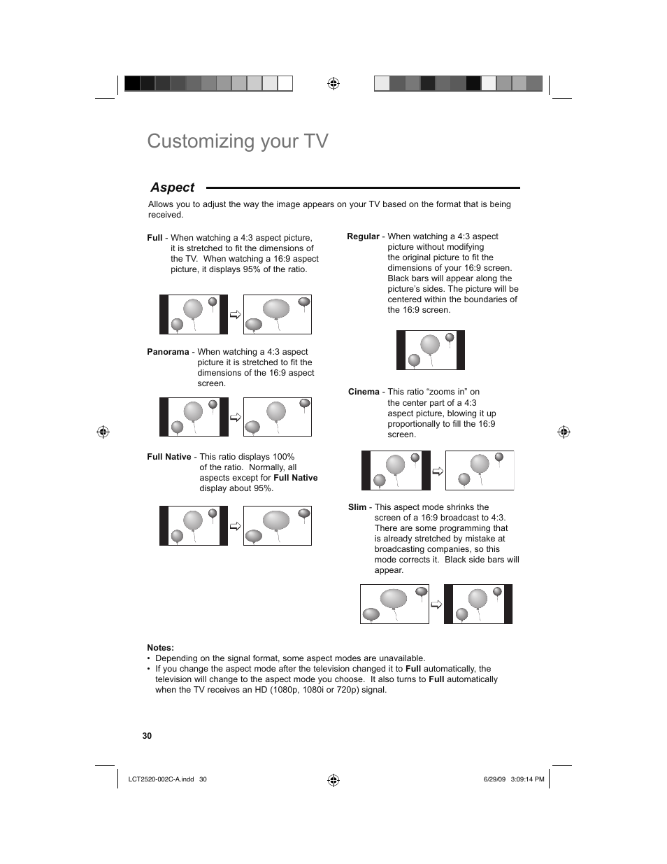 Aspect, Customizing your tv | JVC 0709TMH-II-IM User Manual | Page 30 / 56