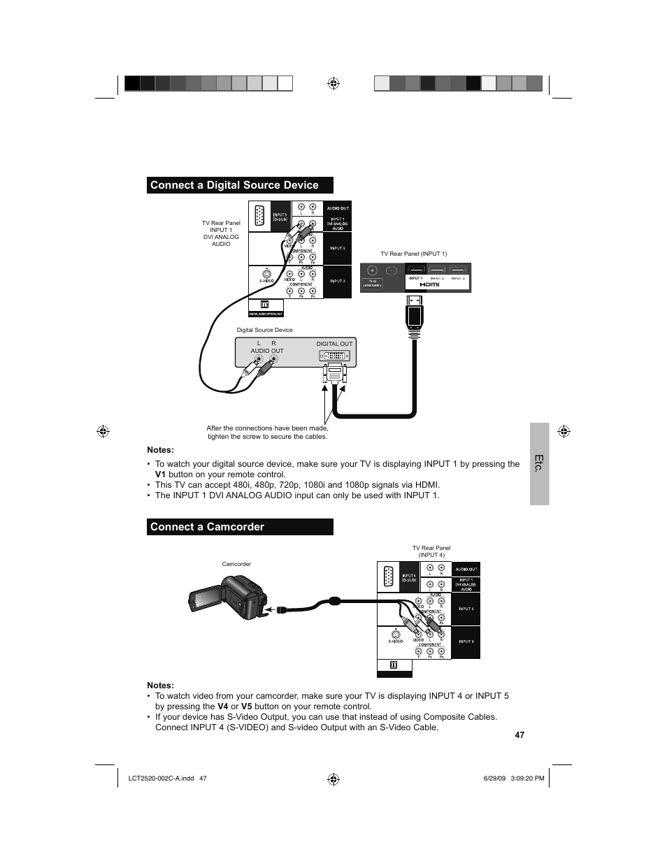 Connect a digital source device, Connect a camcorder | JVC 0709TMH-II-IM User Manual | Page 47 / 56