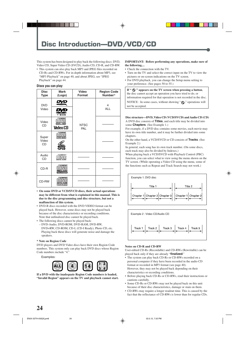 Disc introduction—dvd/vcd/cd | JVC TH-A35 User Manual | Page 26 / 63