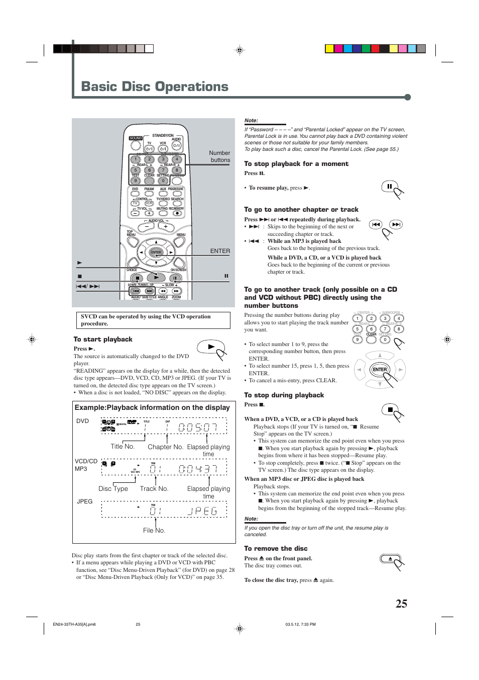 Basic disc operations, Example:playback information on the display | JVC TH-A35 User Manual | Page 27 / 63