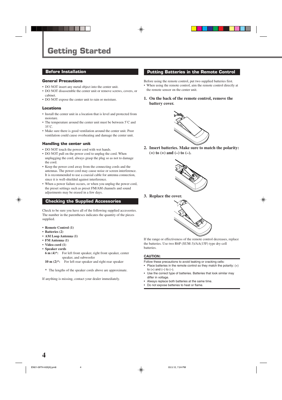 Getting started | JVC TH-A35 User Manual | Page 6 / 63