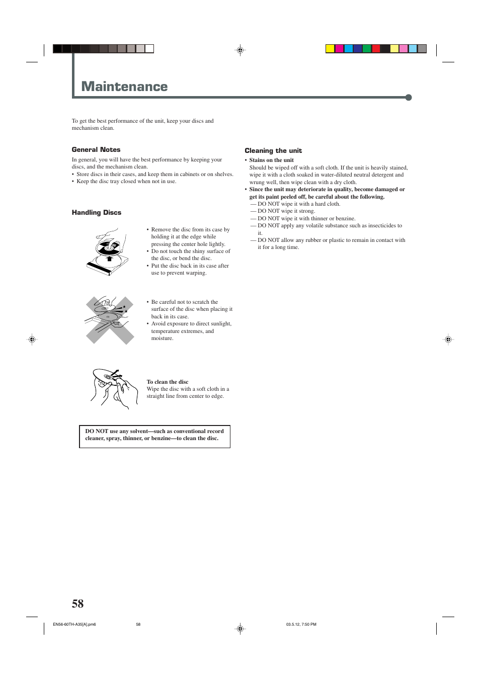 Maintenance | JVC TH-A35 User Manual | Page 60 / 63