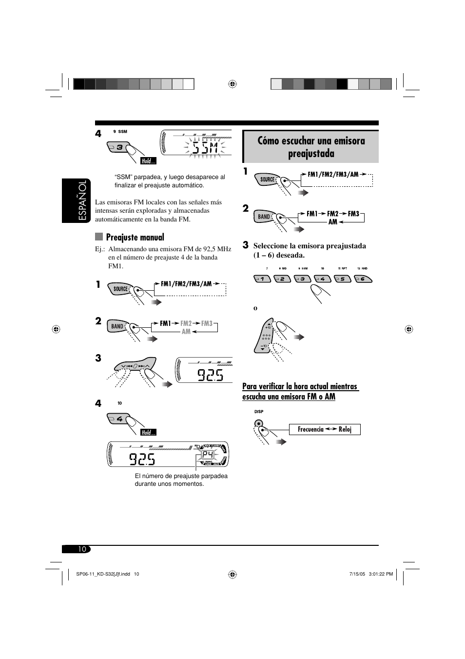 Cómo escuchar una emisora preajustada | JVC KD-S32 User Manual | Page 36 / 54