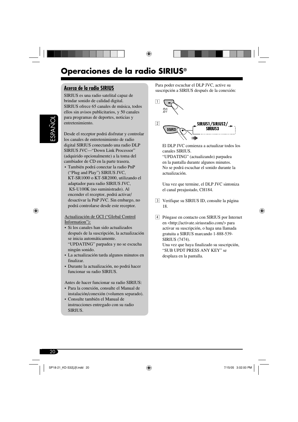 Operaciones de la radio sirius, Esp añol | JVC KD-S32 User Manual | Page 46 / 54