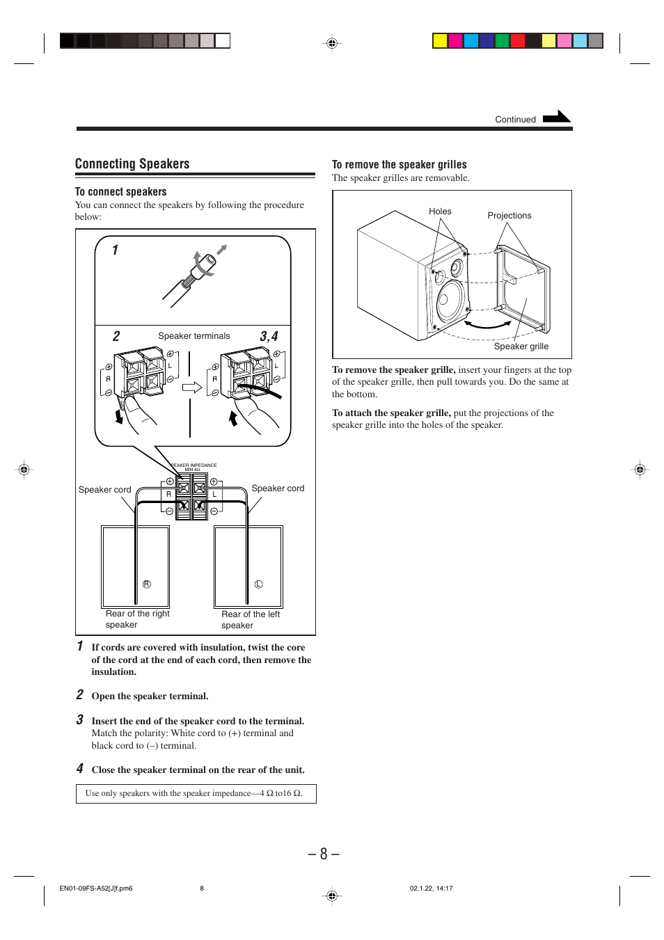 Connecting speakers | JVC FS-A52 User Manual | Page 11 / 42