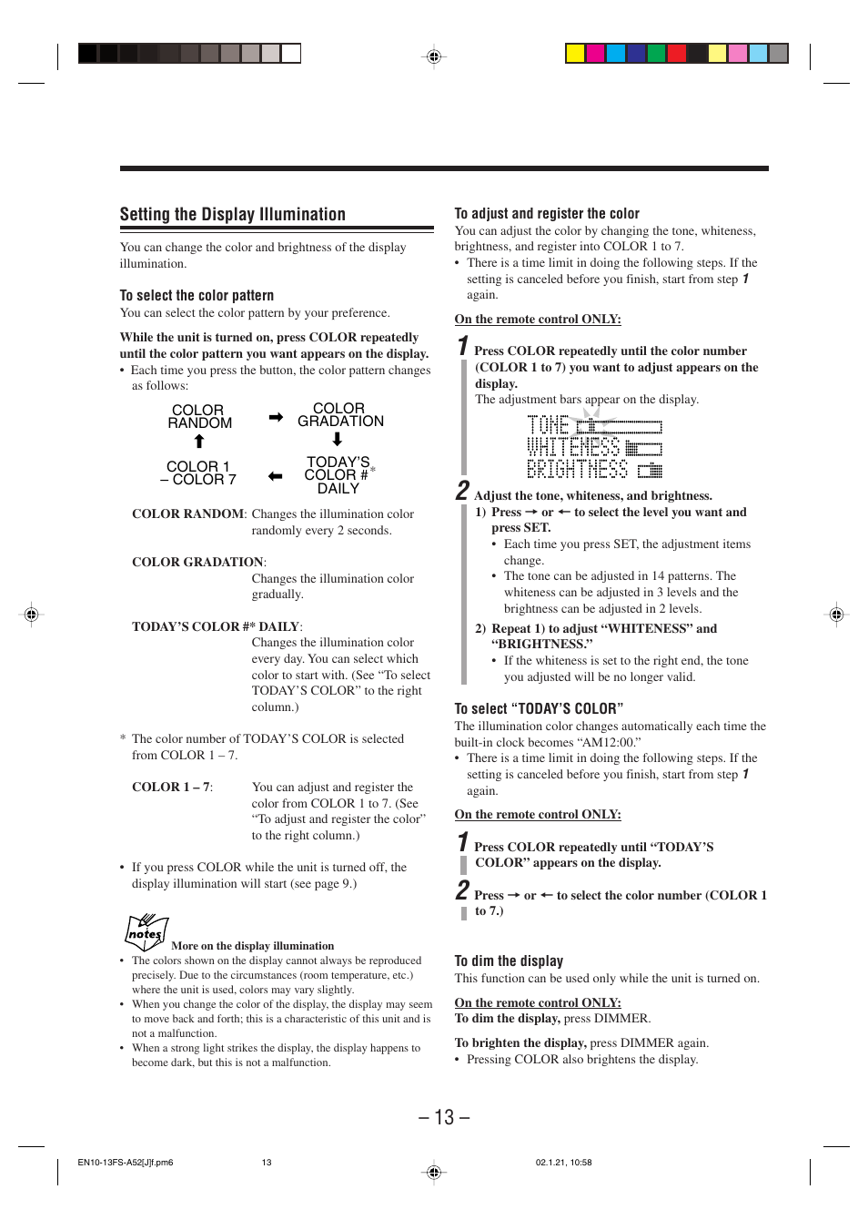 Setting the display illumination | JVC FS-A52 User Manual | Page 16 / 42