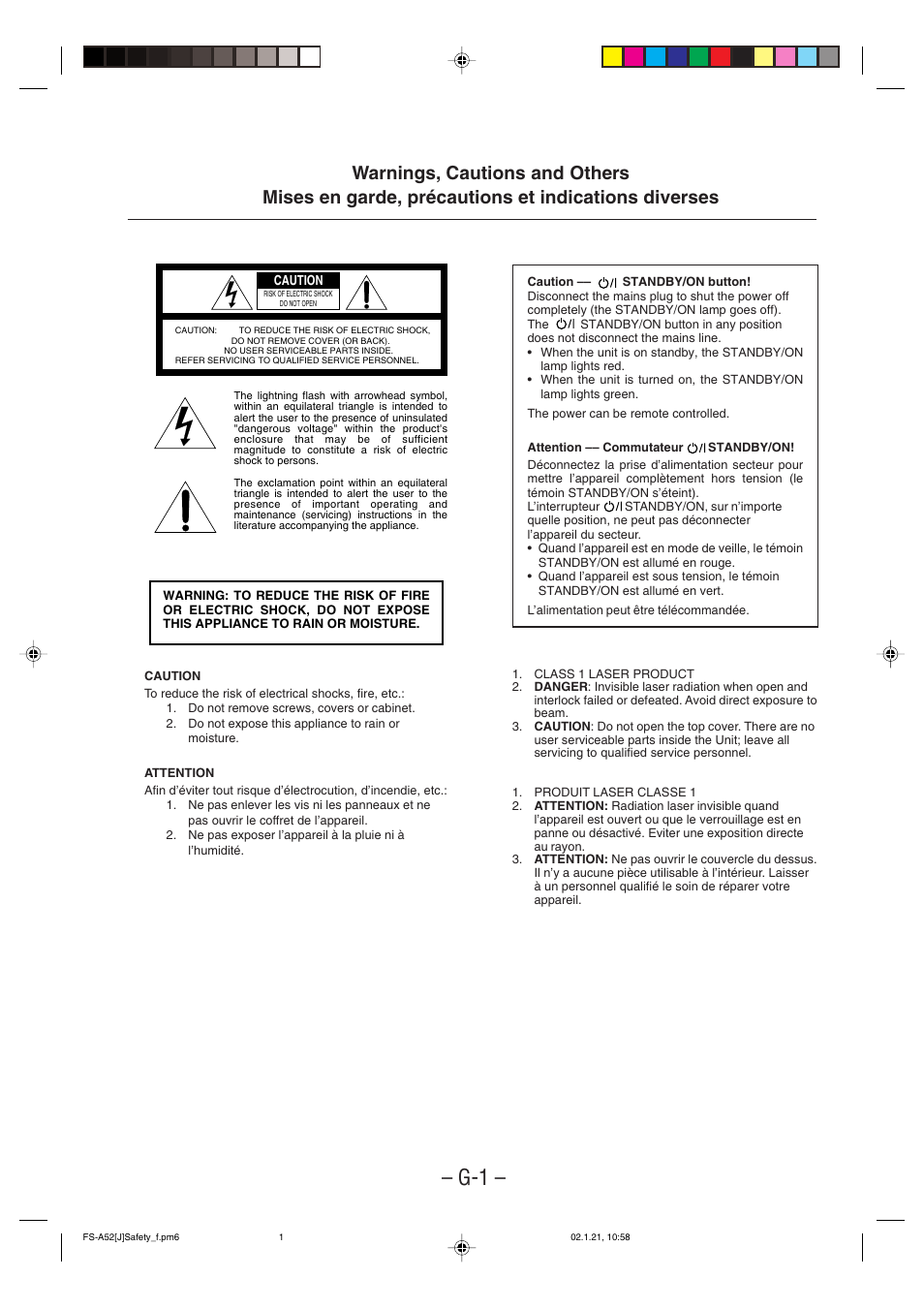 Warnings, cautions and others | JVC FS-A52 User Manual | Page 2 / 42