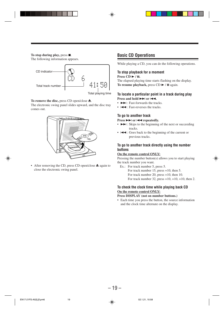 Basic cd operations | JVC FS-A52 User Manual | Page 22 / 42