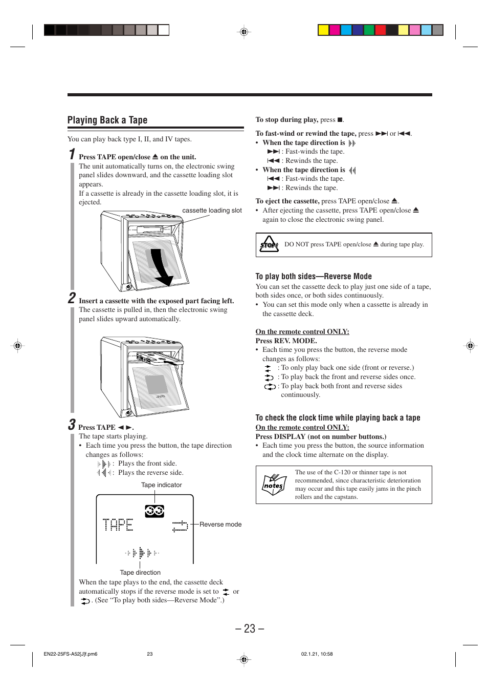 Playing back a tape | JVC FS-A52 User Manual | Page 26 / 42