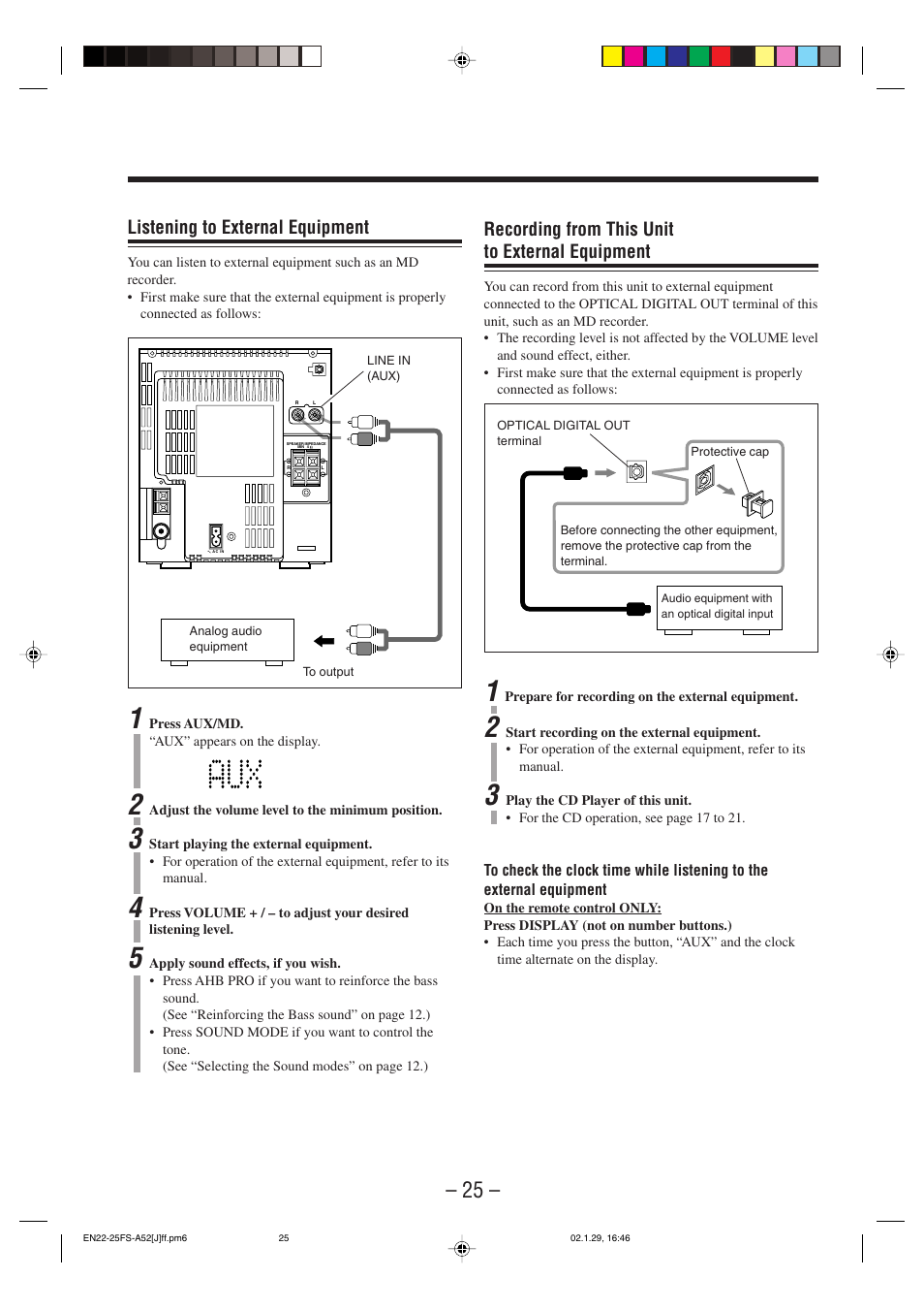 Listening to external equipment, Recording from this unit to external equipment | JVC FS-A52 User Manual | Page 28 / 42