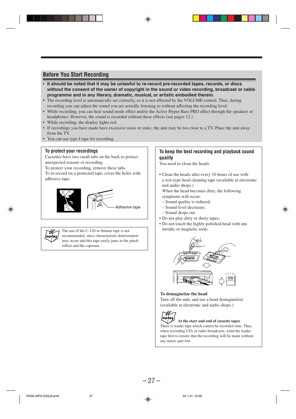 Before you start recording | JVC FS-A52 User Manual | Page 30 / 42