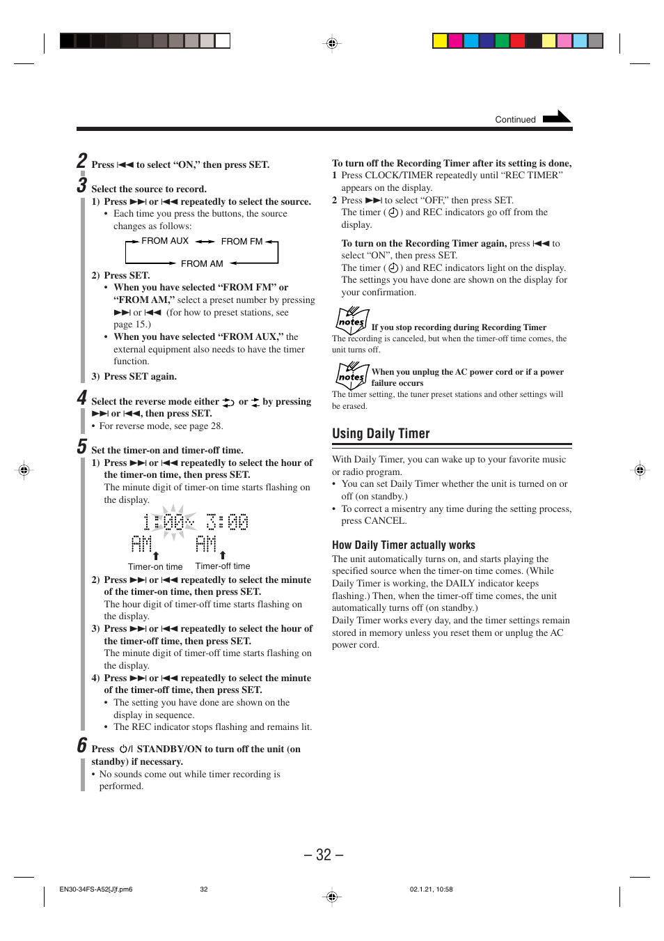 Using daily timer | JVC FS-A52 User Manual | Page 35 / 42