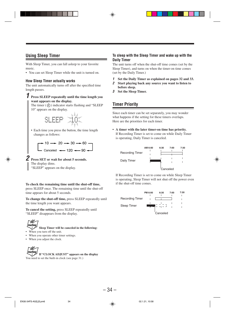 Timer priority, Using sleep timer | JVC FS-A52 User Manual | Page 37 / 42