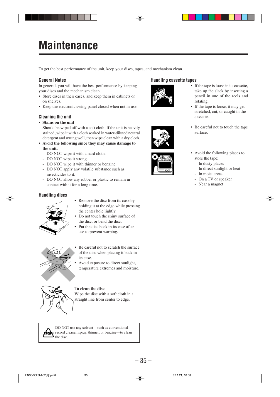 Maintenance | JVC FS-A52 User Manual | Page 38 / 42