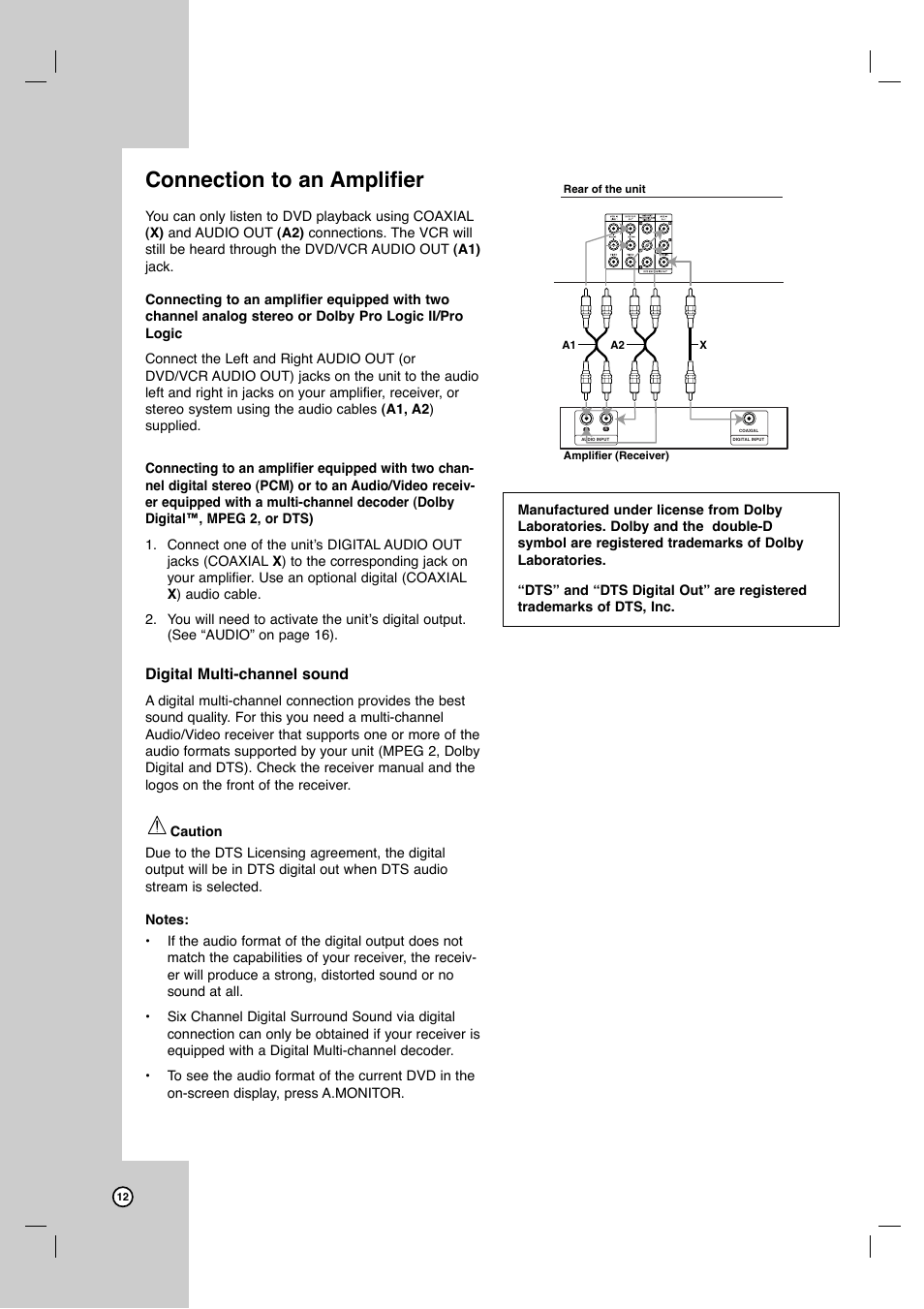 Connection to an amplifier, Digital multi-channel sound | JVC HR-XVC11BJ User Manual | Page 12 / 36