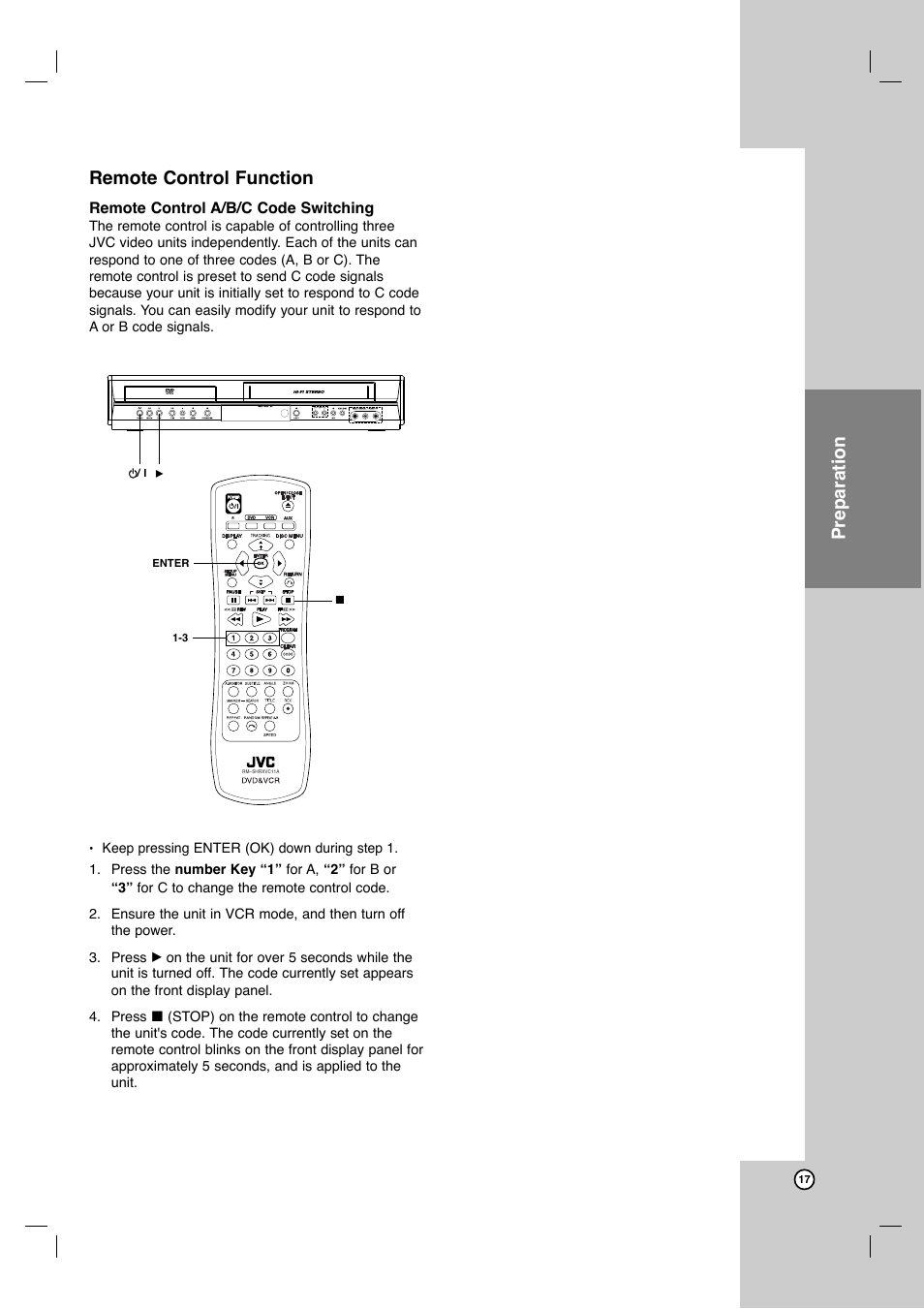 Preparation remote control function | JVC HR-XVC11BJ User Manual | Page 17 / 36